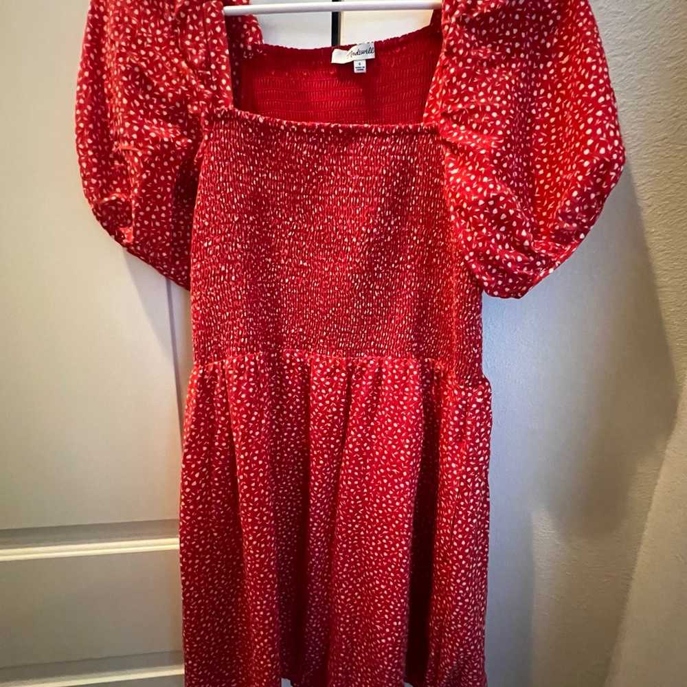 Madewell silk Lucie dress, red print, sz small (S) - image 2