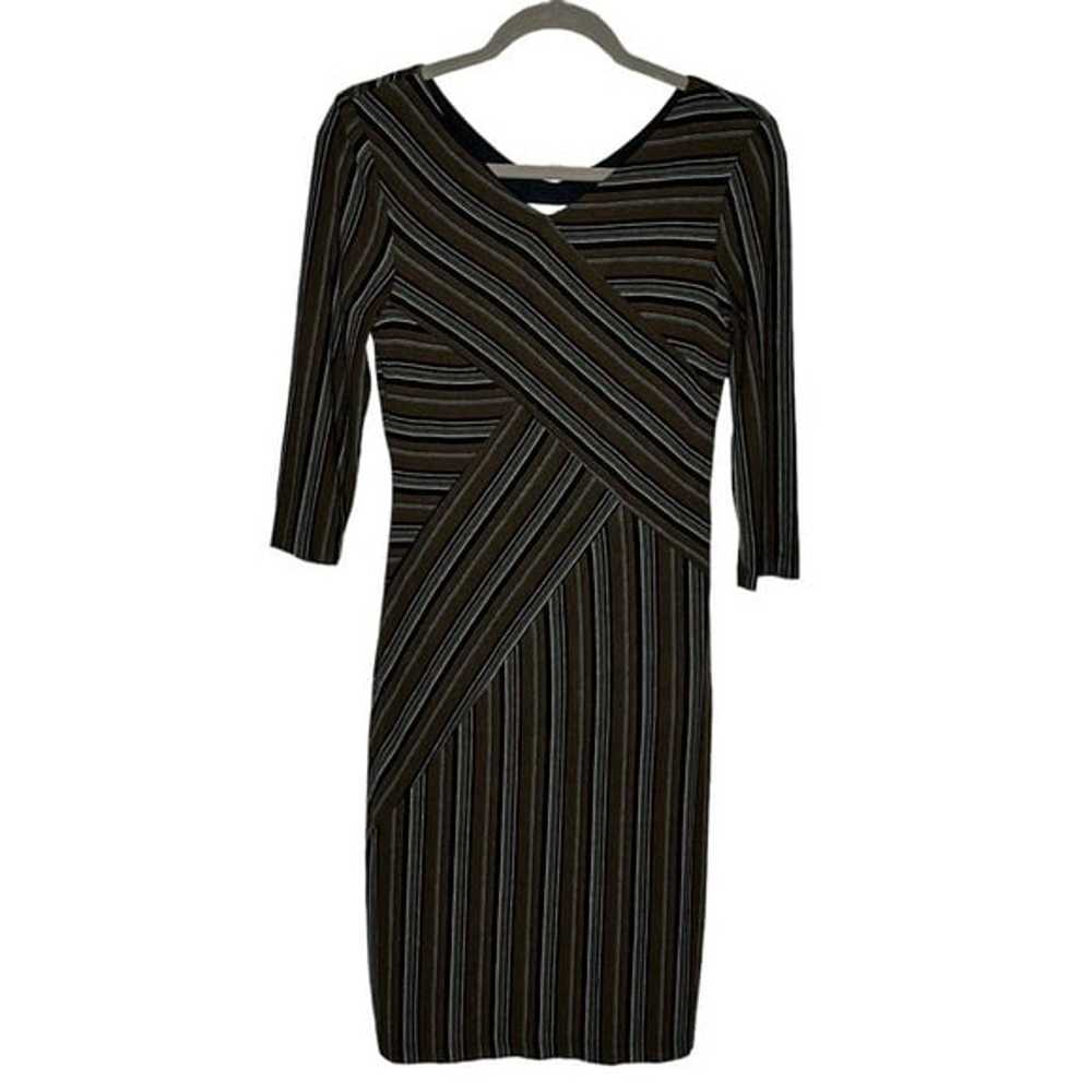 David Meister Striped Jersey Knit V-Neck Bodycon … - image 1