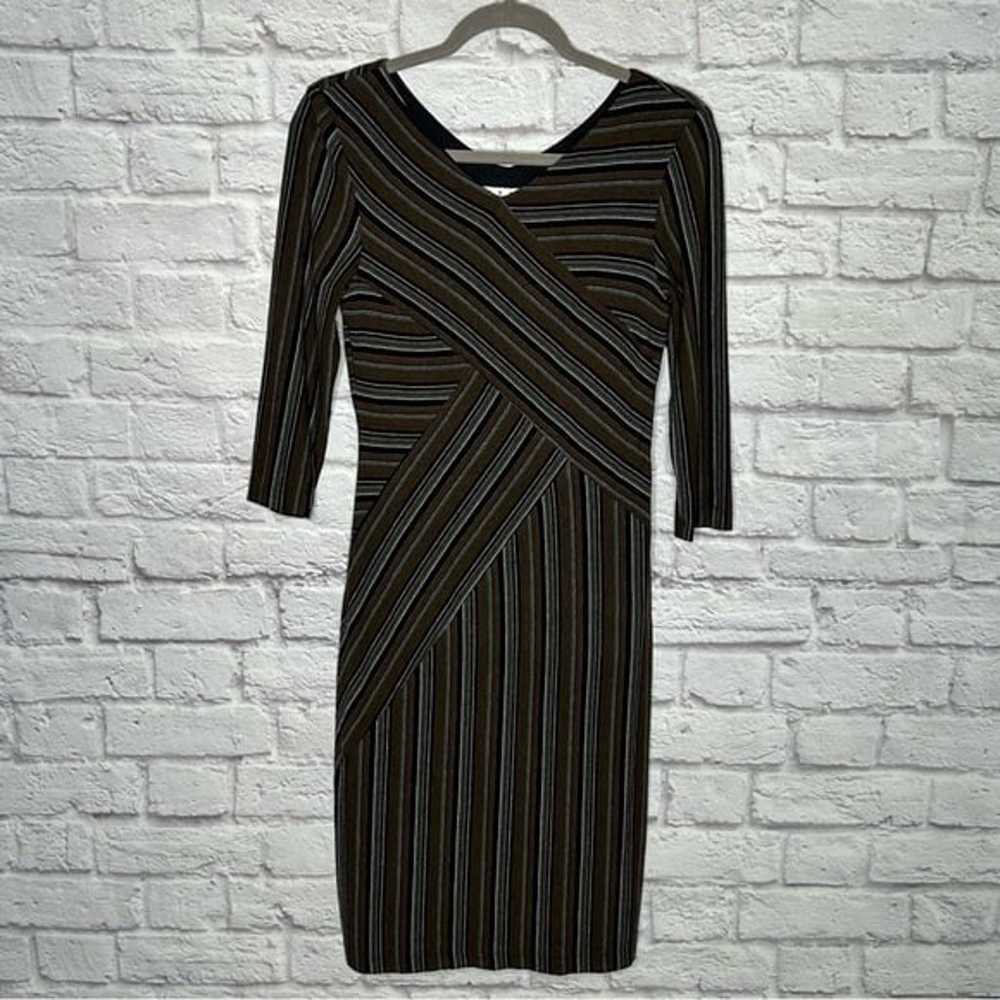 David Meister Striped Jersey Knit V-Neck Bodycon … - image 3