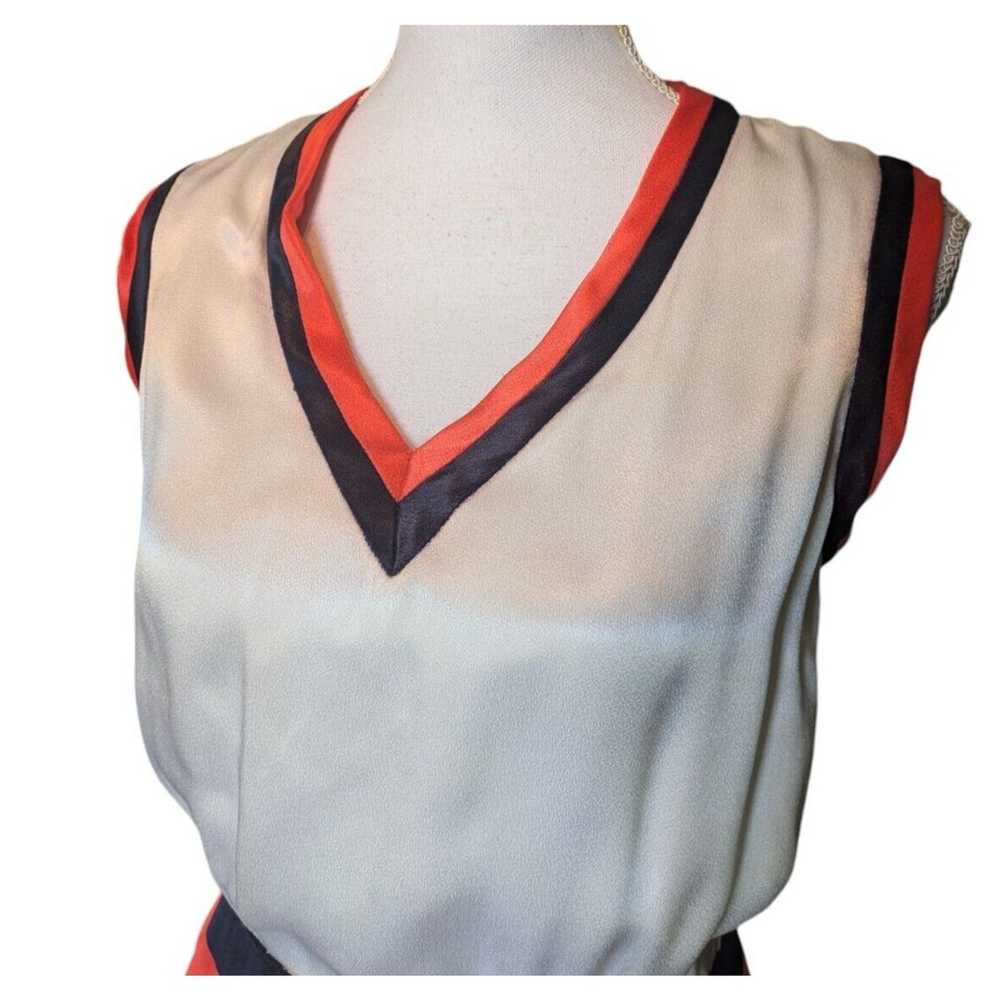 Vintage Satin Off White Orange Navy Blue Tennis V… - image 3