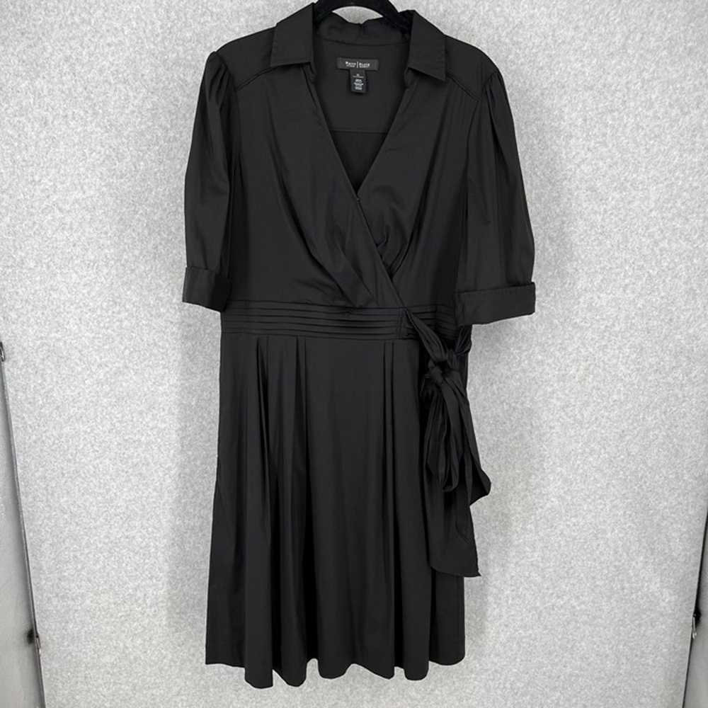 WHBM Faux Wrap Midi Fit Flare Dress Size 12 Black… - image 1