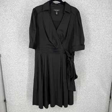 WHBM Faux Wrap Midi Fit Flare Dress Size 12 Black… - image 1