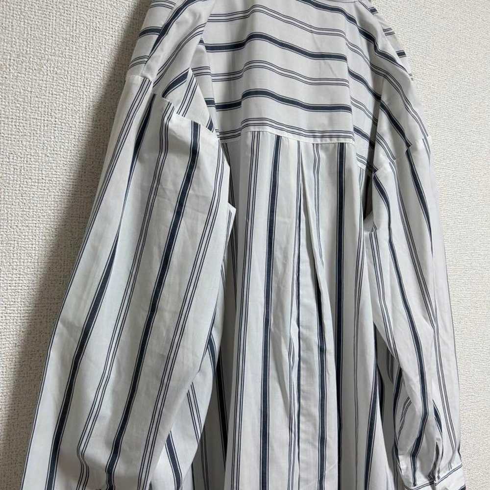 【379】DRESKIP Shirt Dress Stripe V-Neck White L - image 10