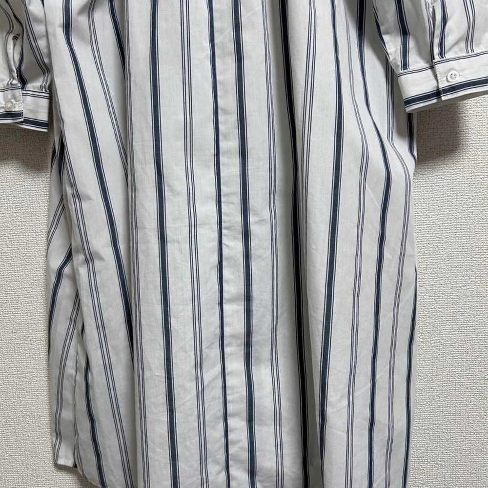 【379】DRESKIP Shirt Dress Stripe V-Neck White L - image 11