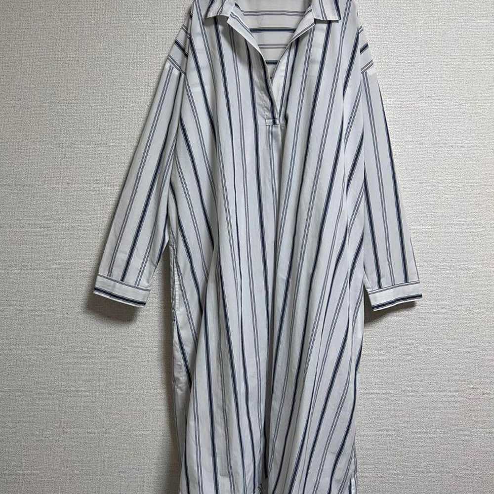 【379】DRESKIP Shirt Dress Stripe V-Neck White L - image 2