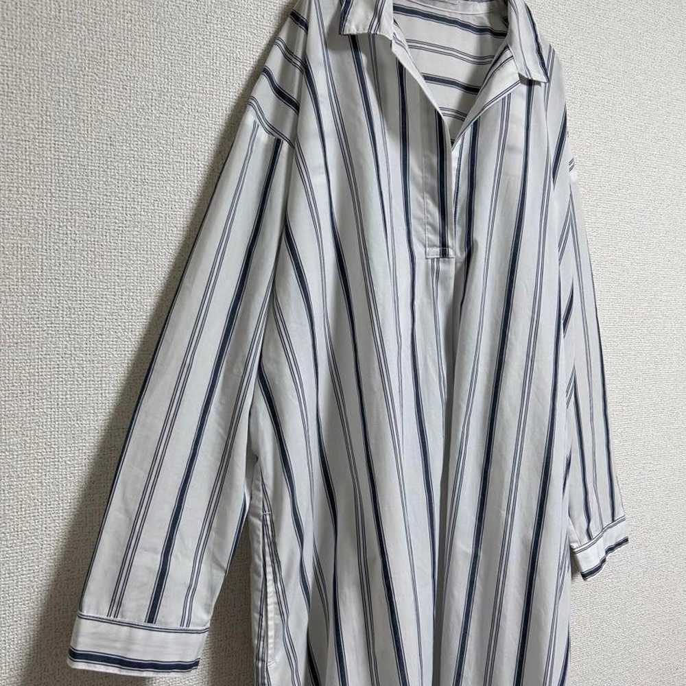 【379】DRESKIP Shirt Dress Stripe V-Neck White L - image 3