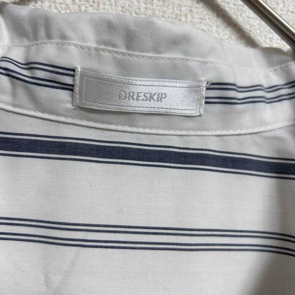 【379】DRESKIP Shirt Dress Stripe V-Neck White L - image 5