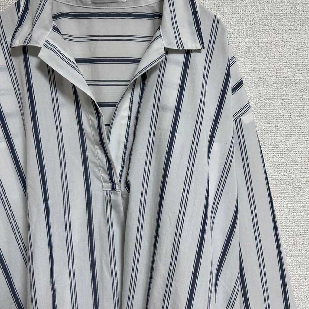 【379】DRESKIP Shirt Dress Stripe V-Neck White L - image 6