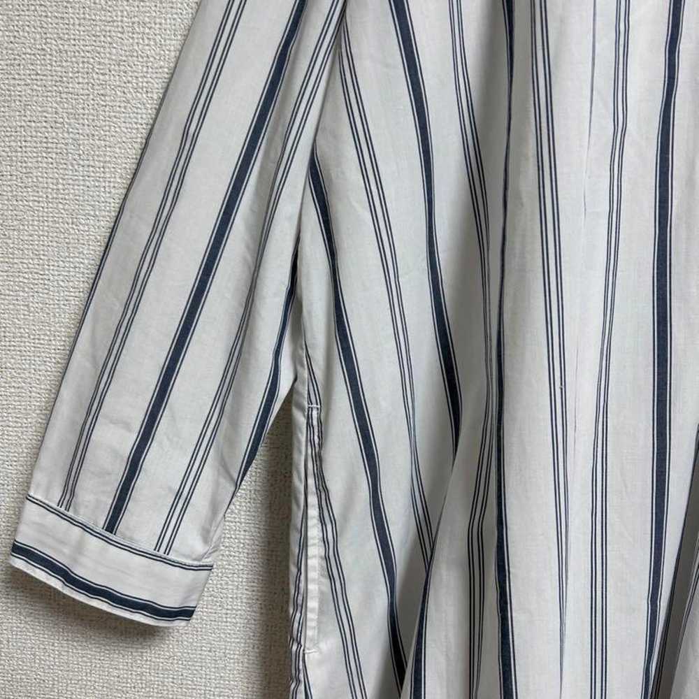 【379】DRESKIP Shirt Dress Stripe V-Neck White L - image 7