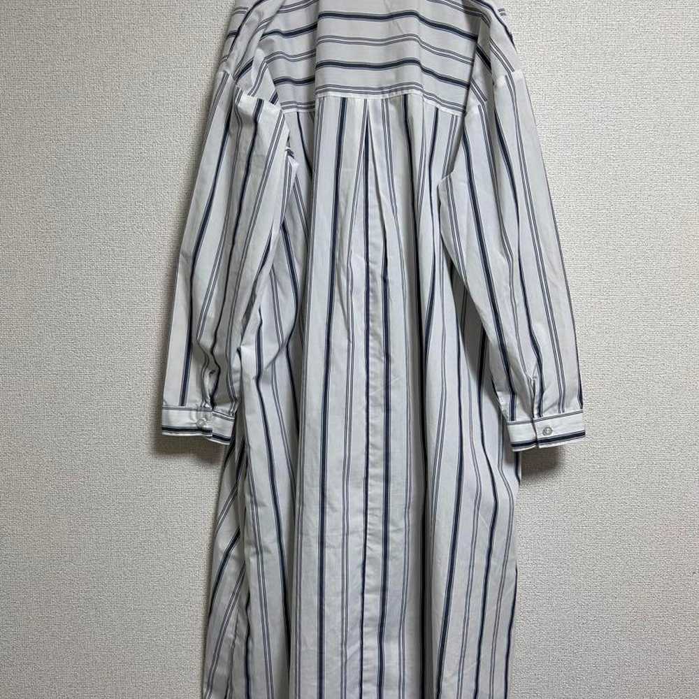 【379】DRESKIP Shirt Dress Stripe V-Neck White L - image 9