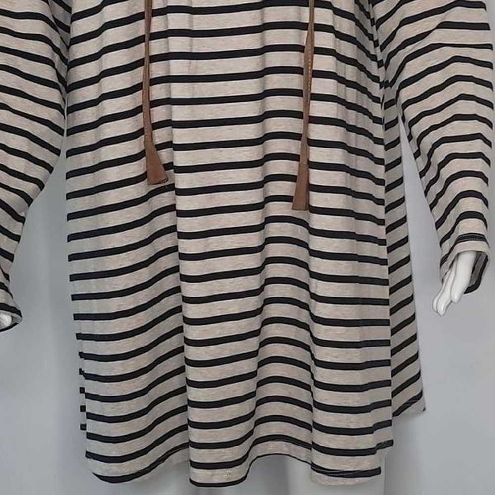 Umgee Tan & Black Stripe Tassel Front Tie Dress - image 3