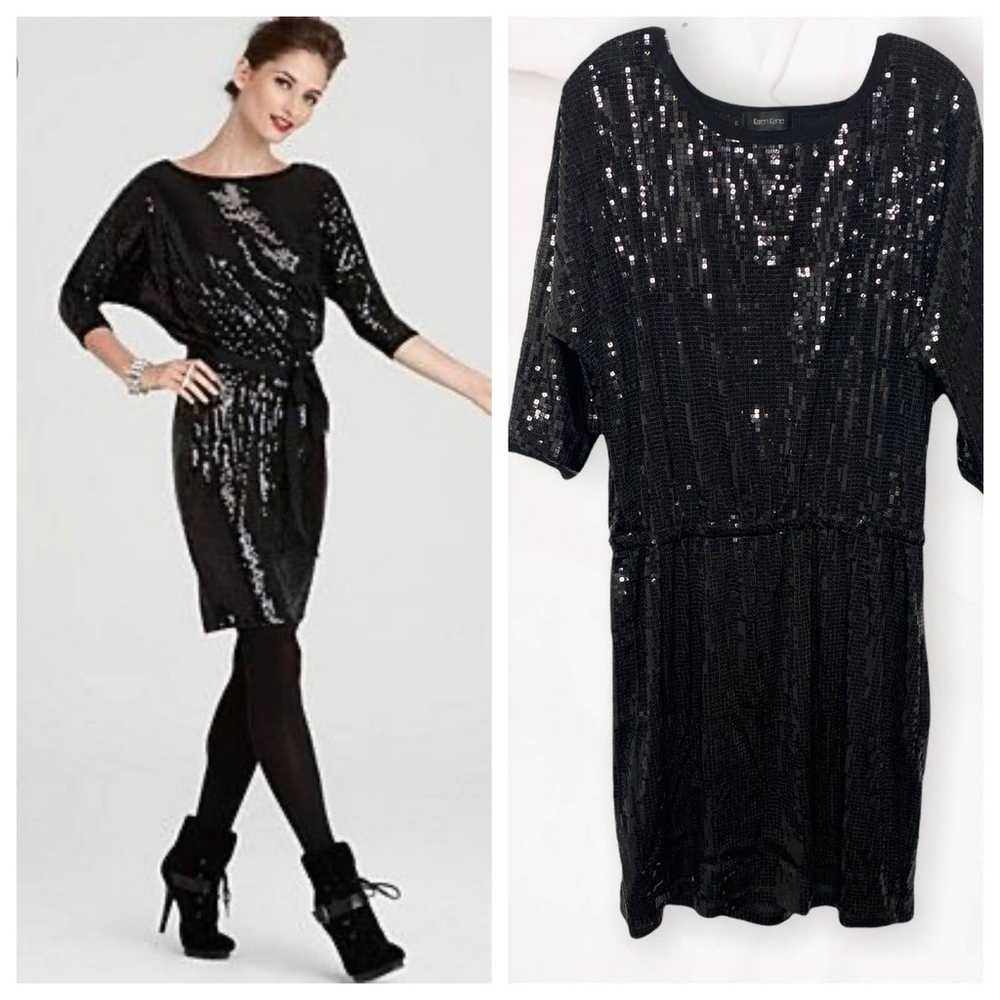 Karen Kane black sequin mini resss with cinched w… - image 1