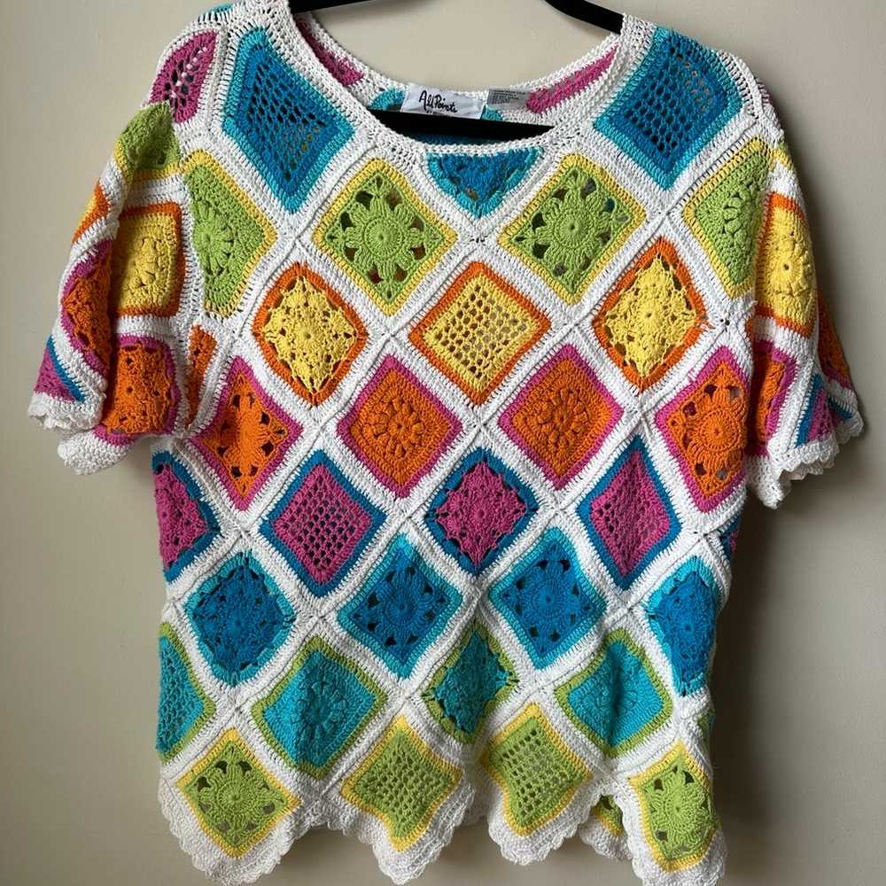 Vintage All Points Women’s Granny Square Sweater … - image 1