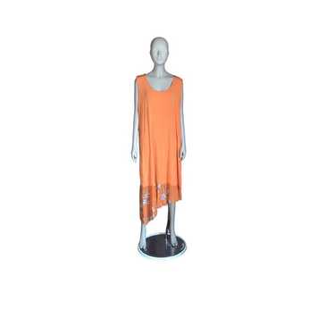 Carolyn Strauss Orange and White Midi Dress