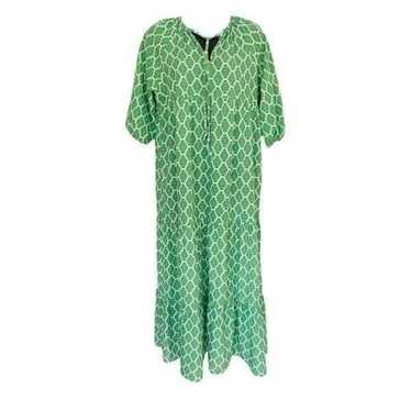 Green Print 3/4 Sleeve Tiered Dress