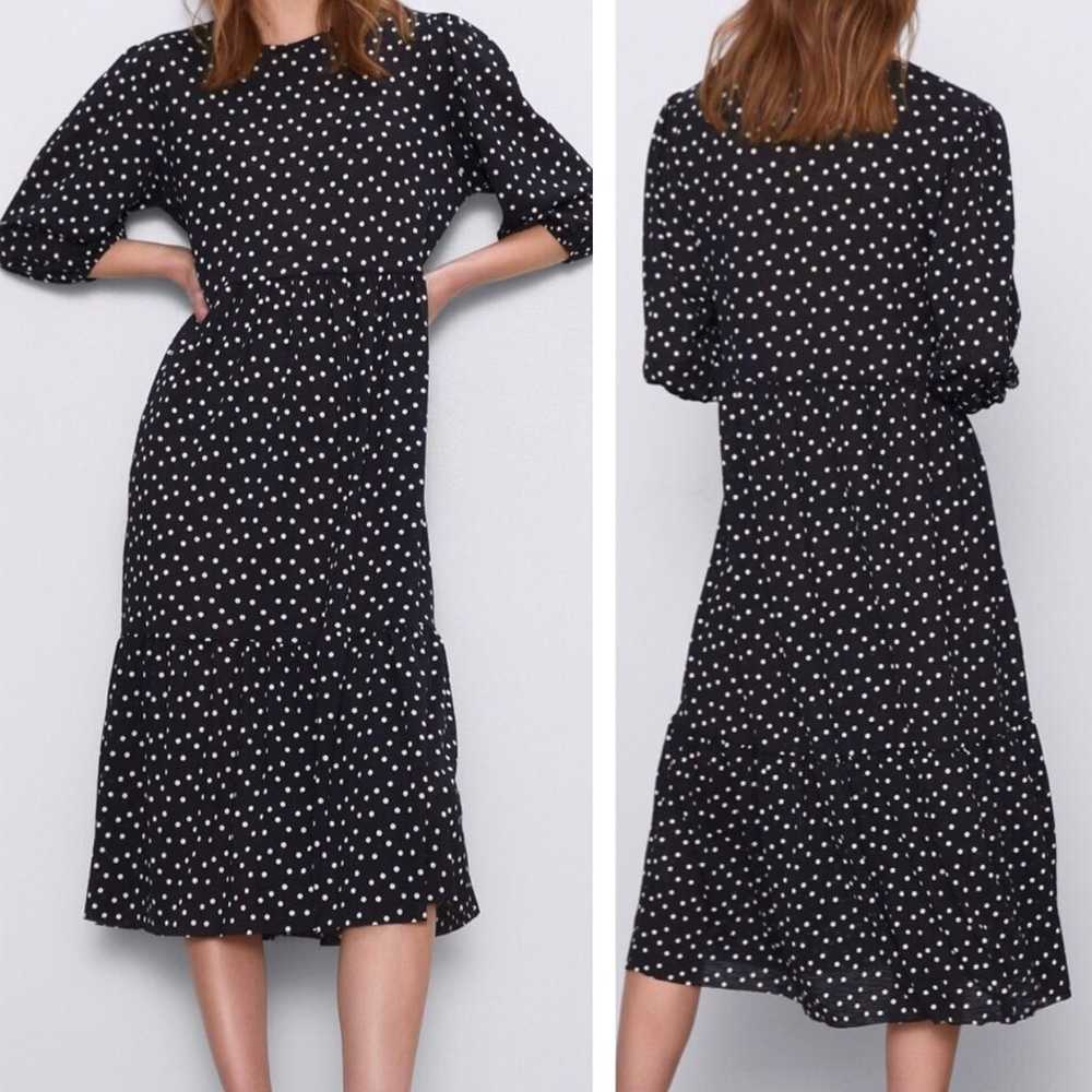 Zara Polka Dot Black and White Puff Sleeves Ruffl… - image 1