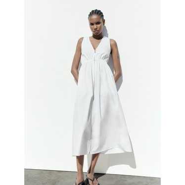 ZARA Zipper Poplin Dress White