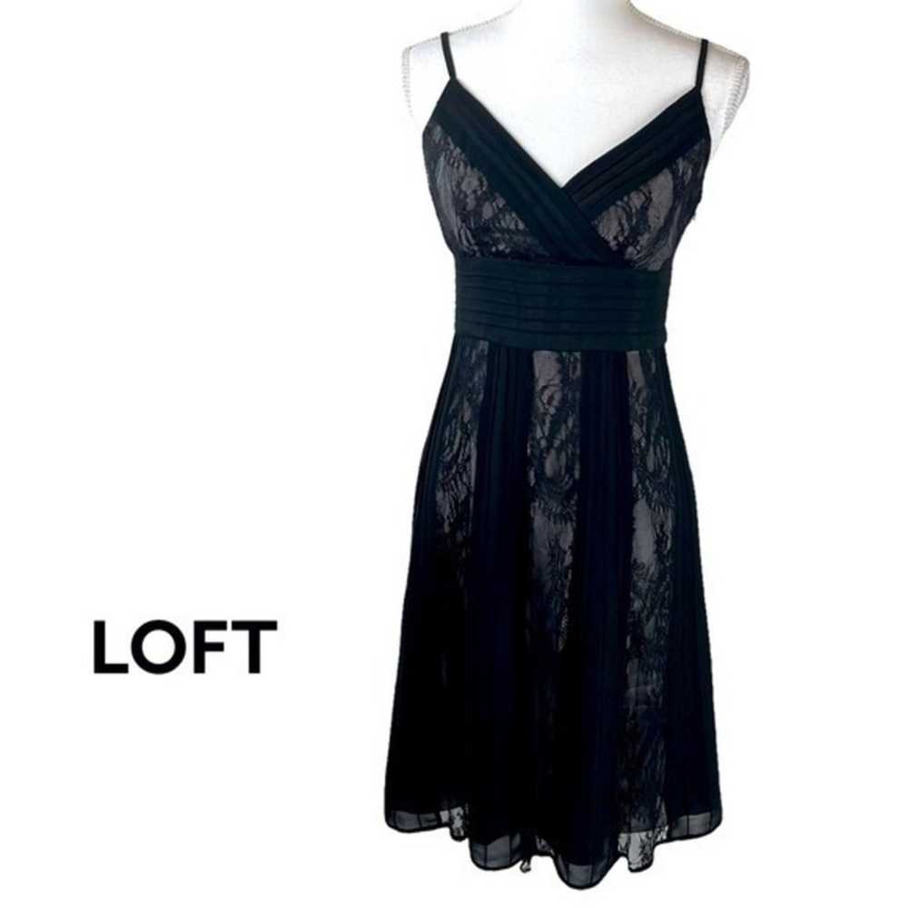 LOFT Sheer Black Lace Over Purplish Gray Satin Pa… - image 1