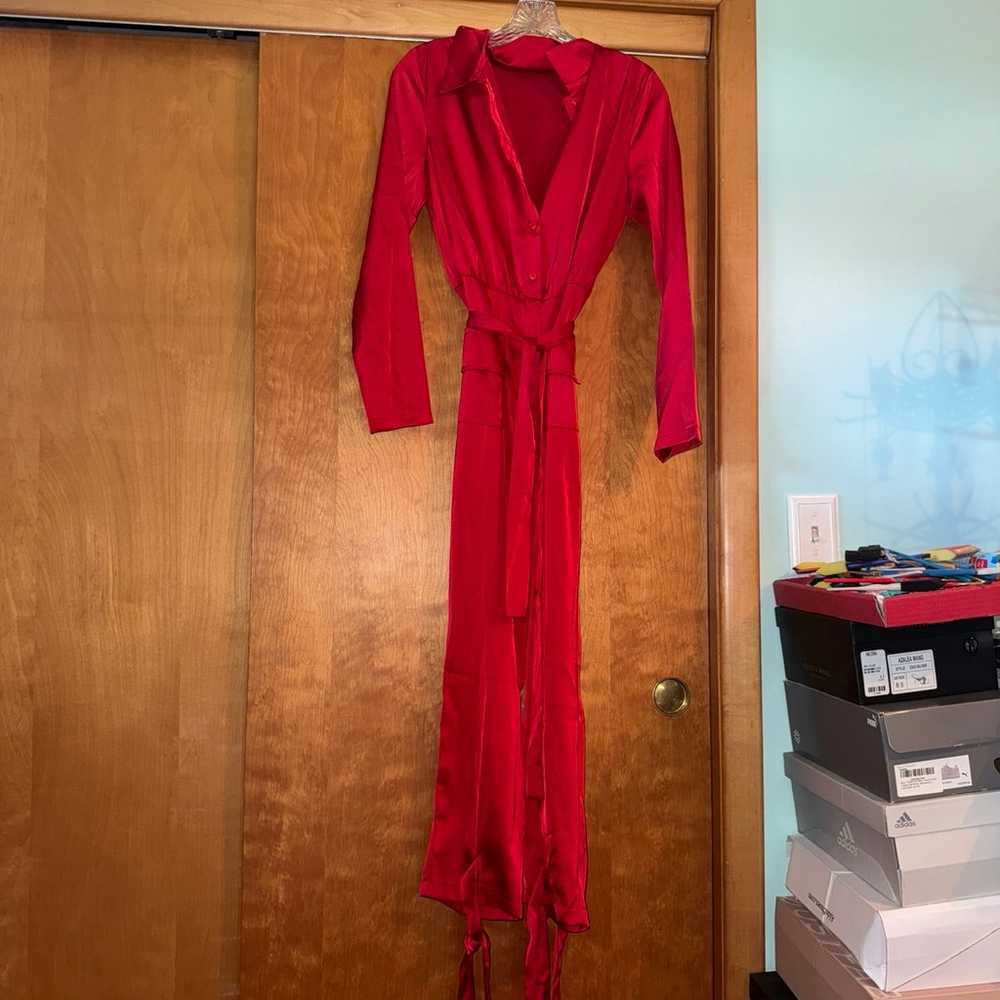 Red satin jumpsuit - image 1