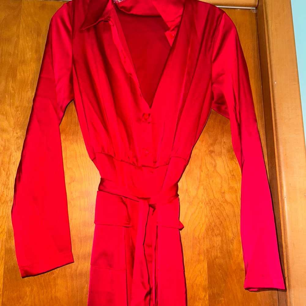 Red satin jumpsuit - image 2