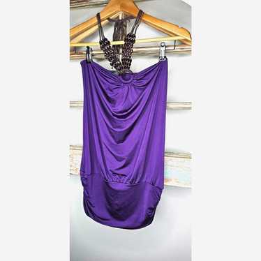 Vintage Alexander McQueen Silk Purple Beaded Halt… - image 1