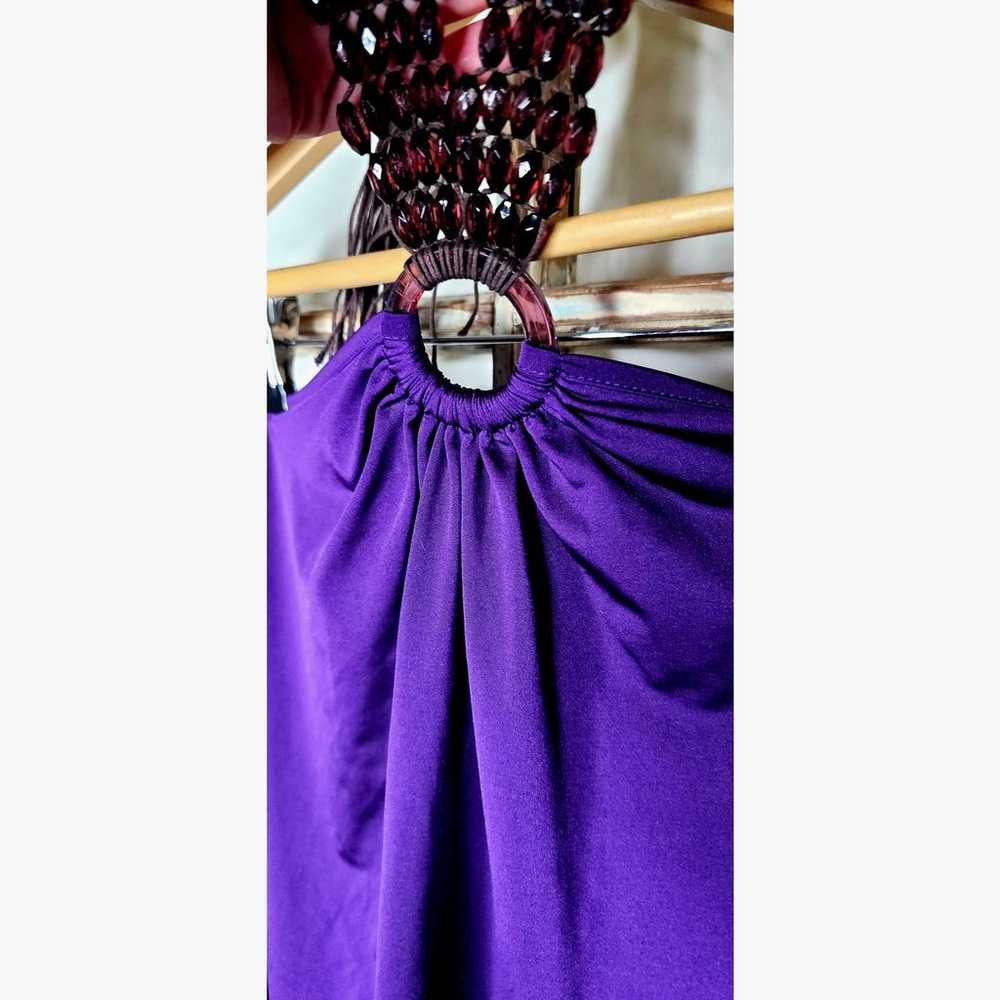 Vintage Alexander McQueen Silk Purple Beaded Halt… - image 2