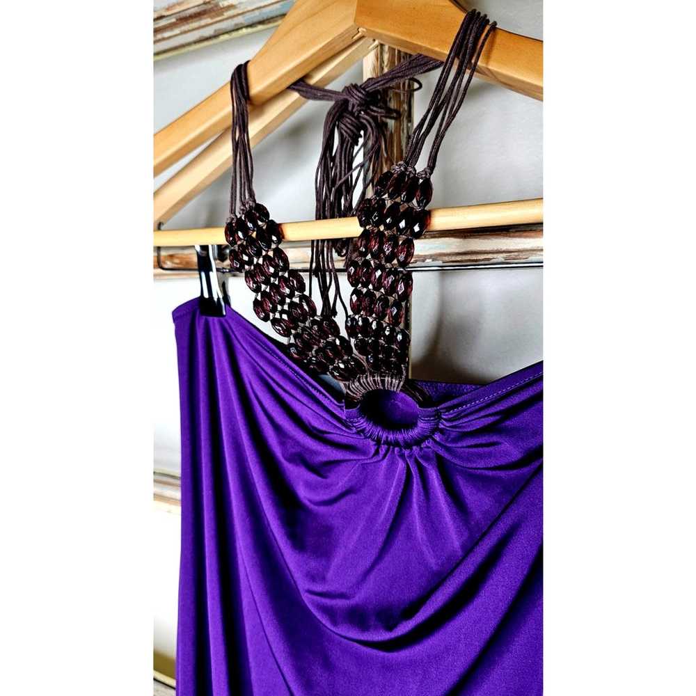 Vintage Alexander McQueen Silk Purple Beaded Halt… - image 3