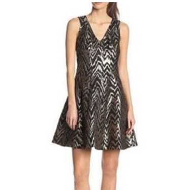 Vince Camuto Fit & Flare Black And Gold Metallic … - image 1