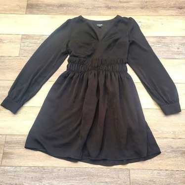 EXPRESS Satin Smocked Waist Long Sleeve Dress blac