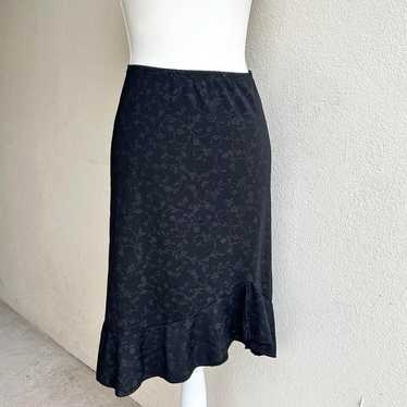 black asymmetrical floral midi skirt