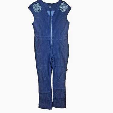 Ashley Stewart Denim Jumpsuit Y2K 2000 Embroidery… - image 1