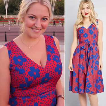 ModCloth Floral Fit and Flare Mini Dress Blue Cream store Size Large NEW