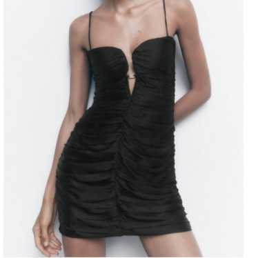 Zara Black Satin Ruched Mini Dress