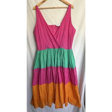 MIRA Sundress Colorful Color Block Midi Cotton Tr… - image 1