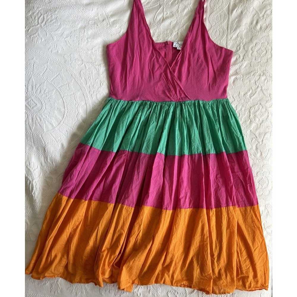 MIRA Sundress Colorful Color Block Midi Cotton Tr… - image 7