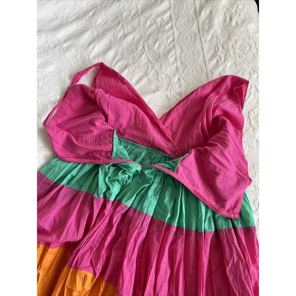 MIRA Sundress Colorful Color Block Midi Cotton Tr… - image 9