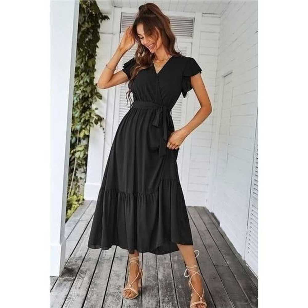 NEW Wrap V Neck Belted Ruffle Flowy Maxi Dress 2X… - image 1