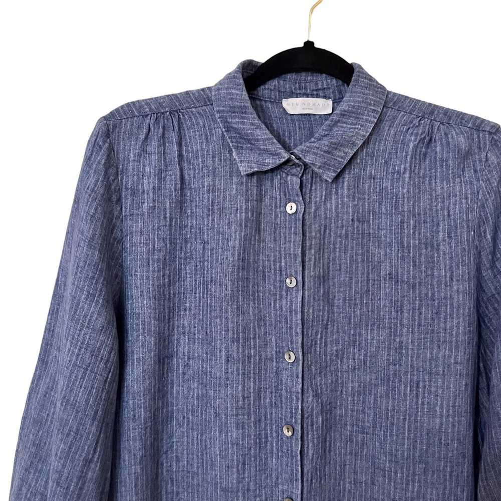 Neu Nomads Size Small Blue Linen Button Up Stripe… - image 2