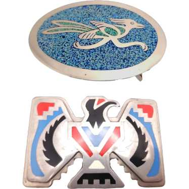 Native Western Turquoise Nickel Silver Belt Buckl… - image 1