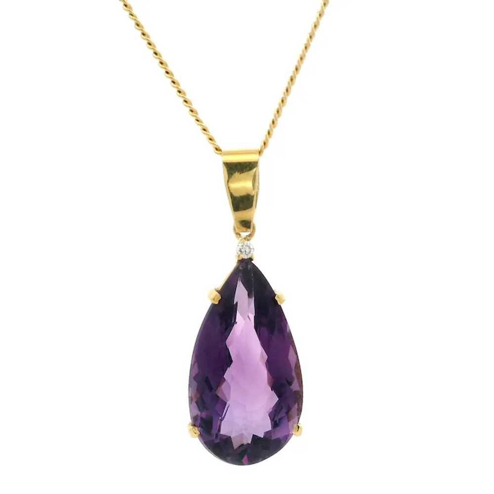 Handmade 18k Gold Teardrop Amethyst & Diamond Pen… - image 2