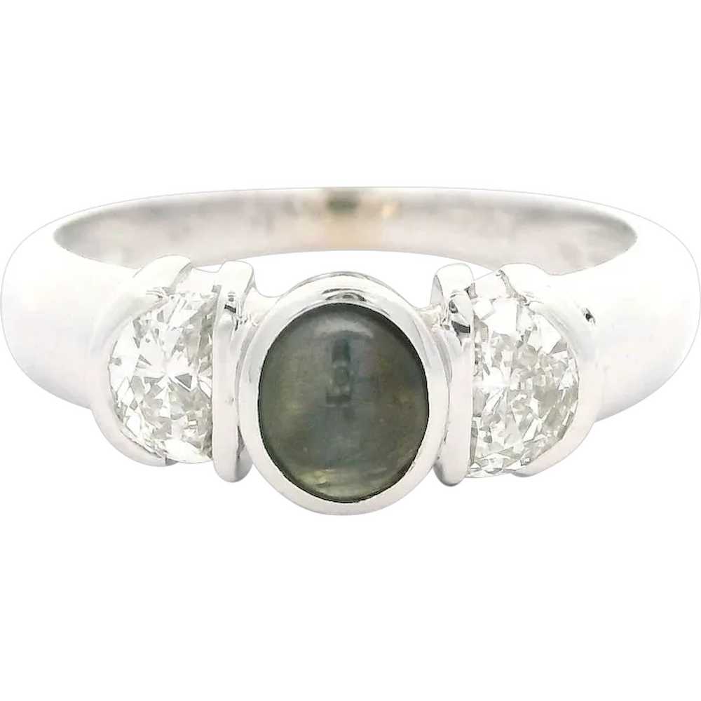 14k White Gold Cabochon Chrysoberyl Cat's Eye & 0… - image 1