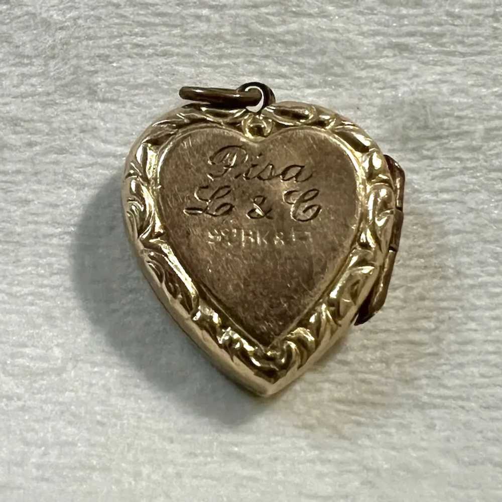 9K Back & Front Etched Victorian Heart Locket "PI… - image 2