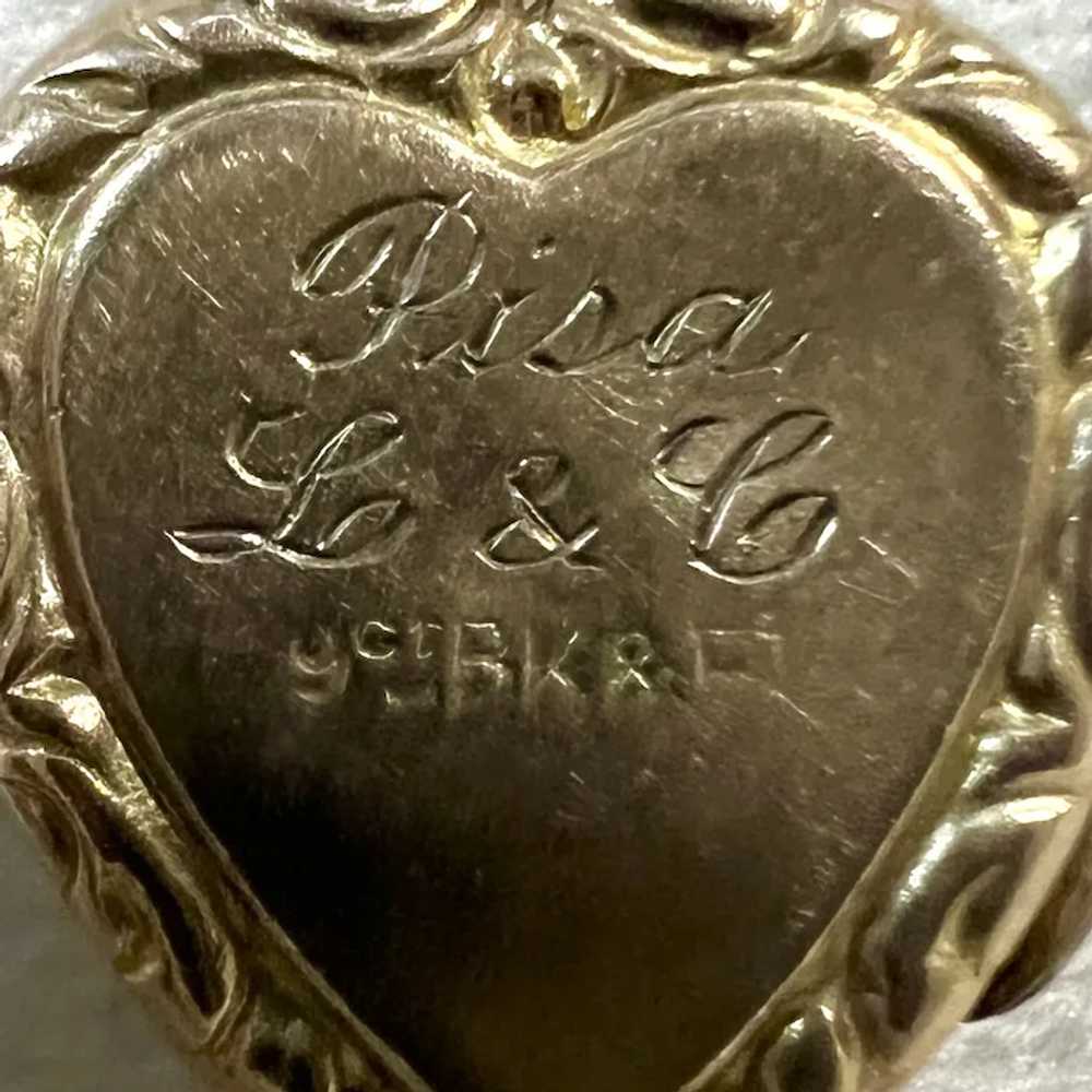 9K Back & Front Etched Victorian Heart Locket "PI… - image 3