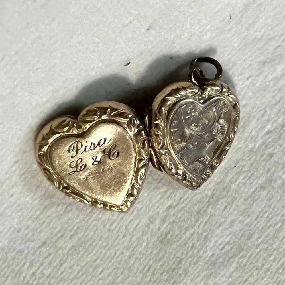 9K Back & Front Etched Victorian Heart Locket "PI… - image 5