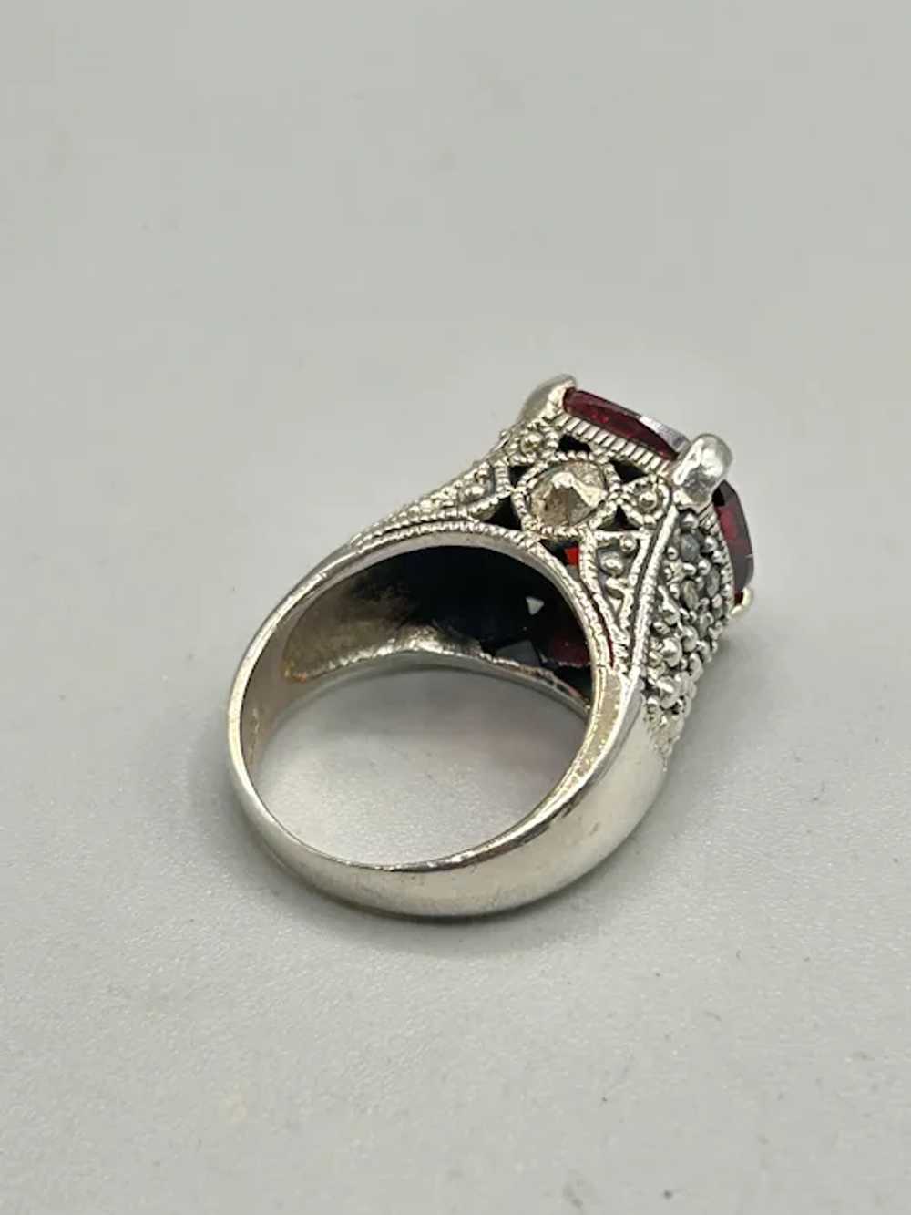 Vintage Sterling Silver 925 Marcasite Ring With R… - image 6