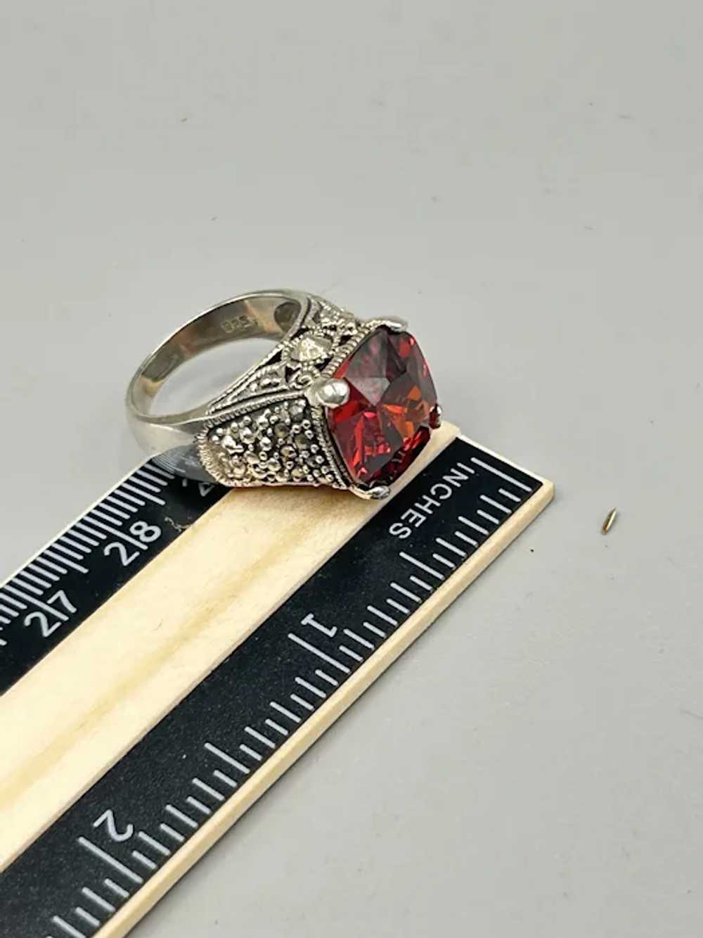 Vintage Sterling Silver 925 Marcasite Ring With R… - image 9