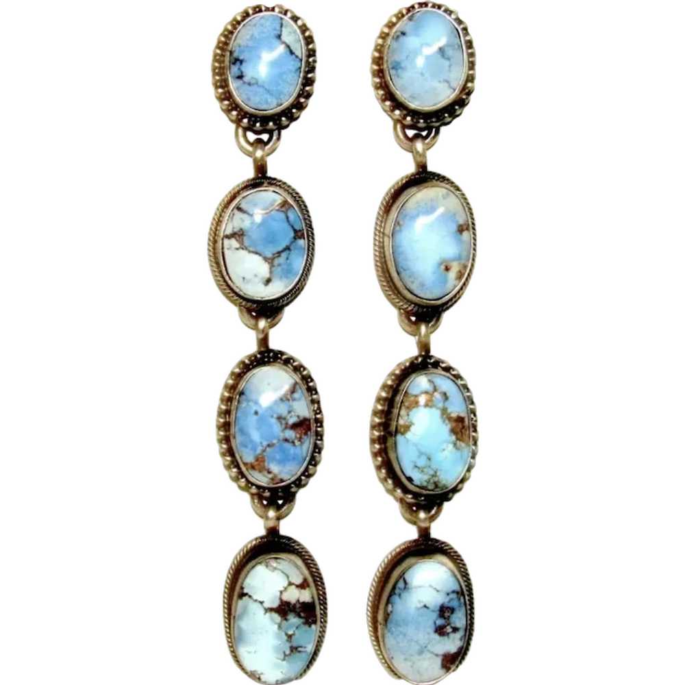 Navajo Golden Hills Turquoise Dangle Earrings Ste… - image 1