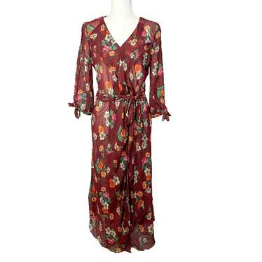 Maje Maje Reselia Burgundy Floral Sheer Wrap Maxi 