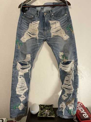 Vlone Palm tree distressed denim