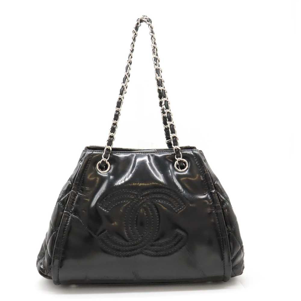 Chanel Chain Shoulder Enamel Patent Leather Black… - image 1